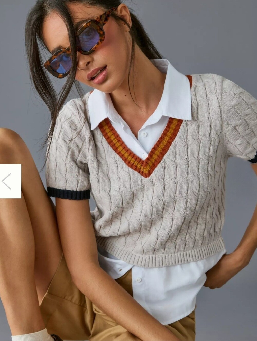 Maeve Anthropologie M Cable Knit Varsity Layered Collared Sweater